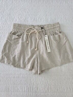 NWT Mustard Seed Linen Blend Pullon Shorts Womans Large Beige